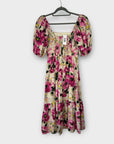 Abercrombie & Fitch Emerson Linen-Blend Puff Sleeve Midi Dress - XS