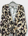 Boohoo Leopard Print Satin Drape Tie Front Top - 16