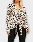 Boohoo Leopard Print Satin Drape Tie Front Top - 16