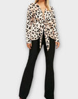 Boohoo Leopard Print Satin Drape Tie Front Top - 16