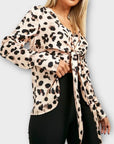 Boohoo Leopard Print Satin Drape Tie Front Top - 16