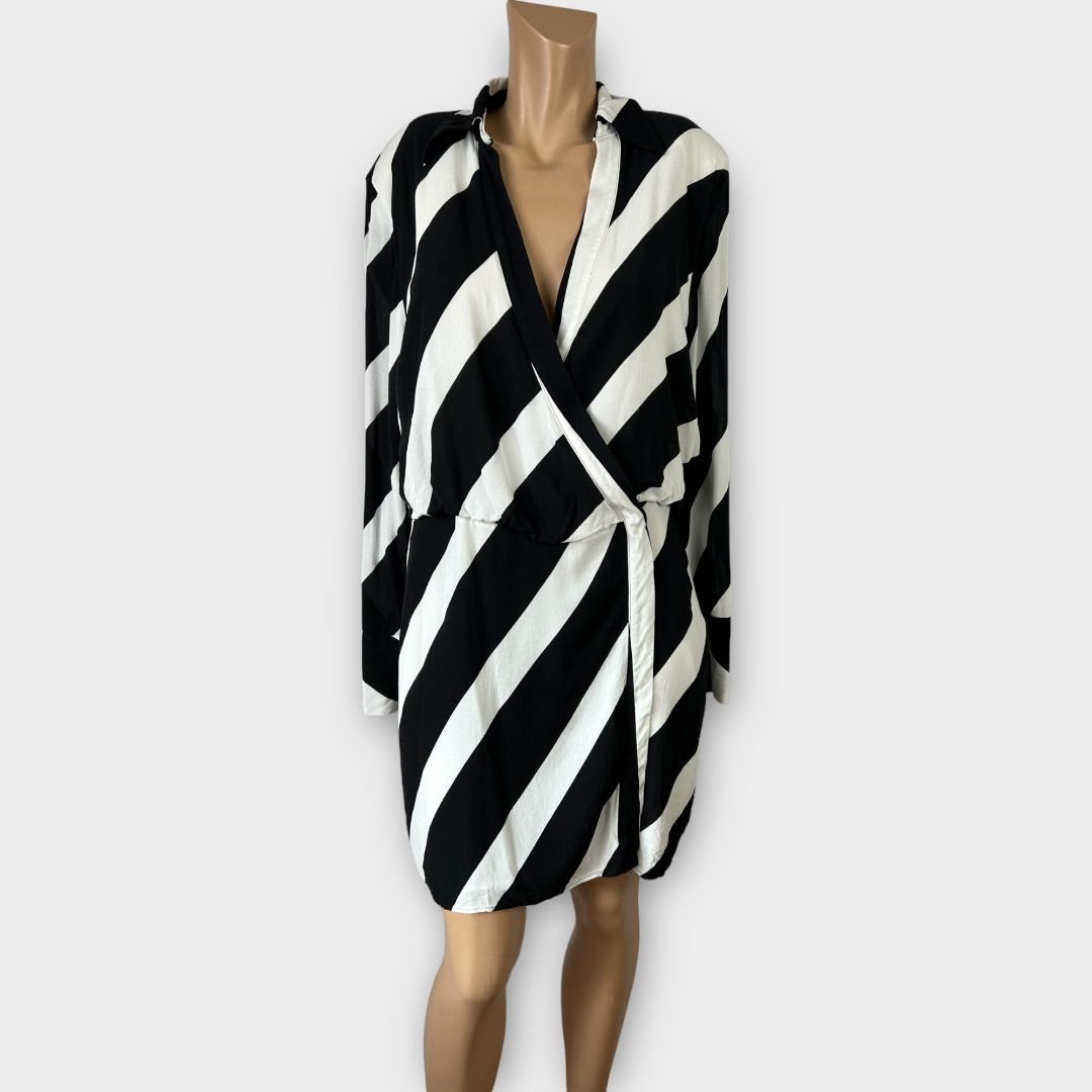 Mango Stripe Mini Wrap Dress - XL