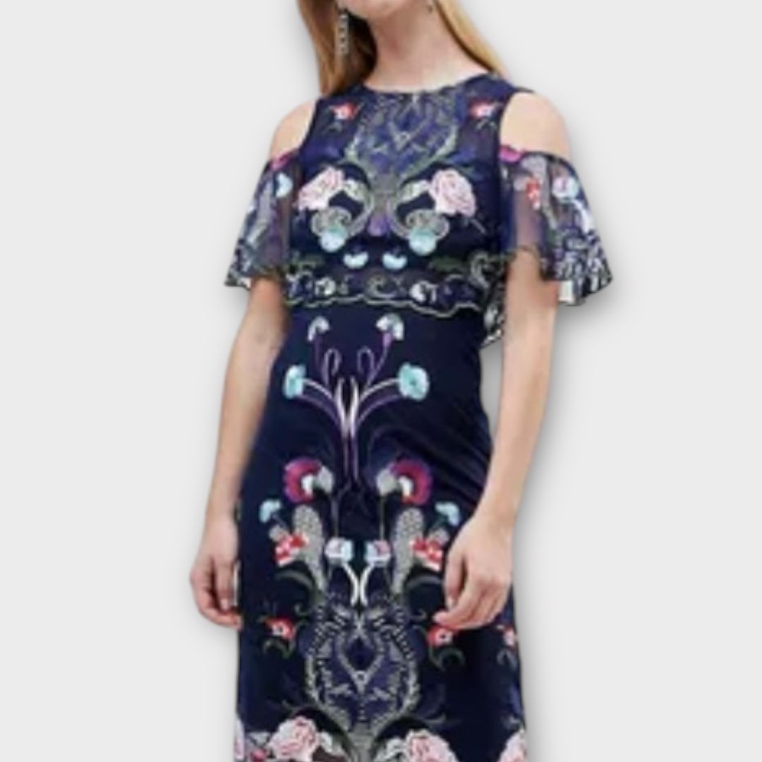 River Island Floral Embroidered Cold Shoulder Dress - 6