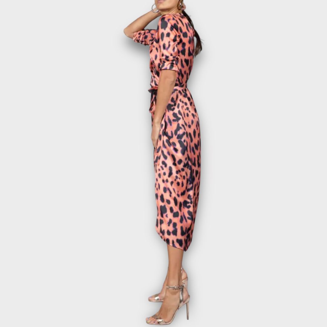 Dancing Leopard Animal Print Wrap Midi Dress - 10