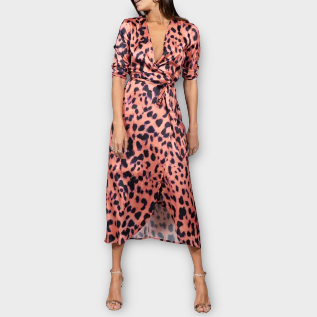 Dancing Leopard Animal Print Wrap Midi Dress - 10