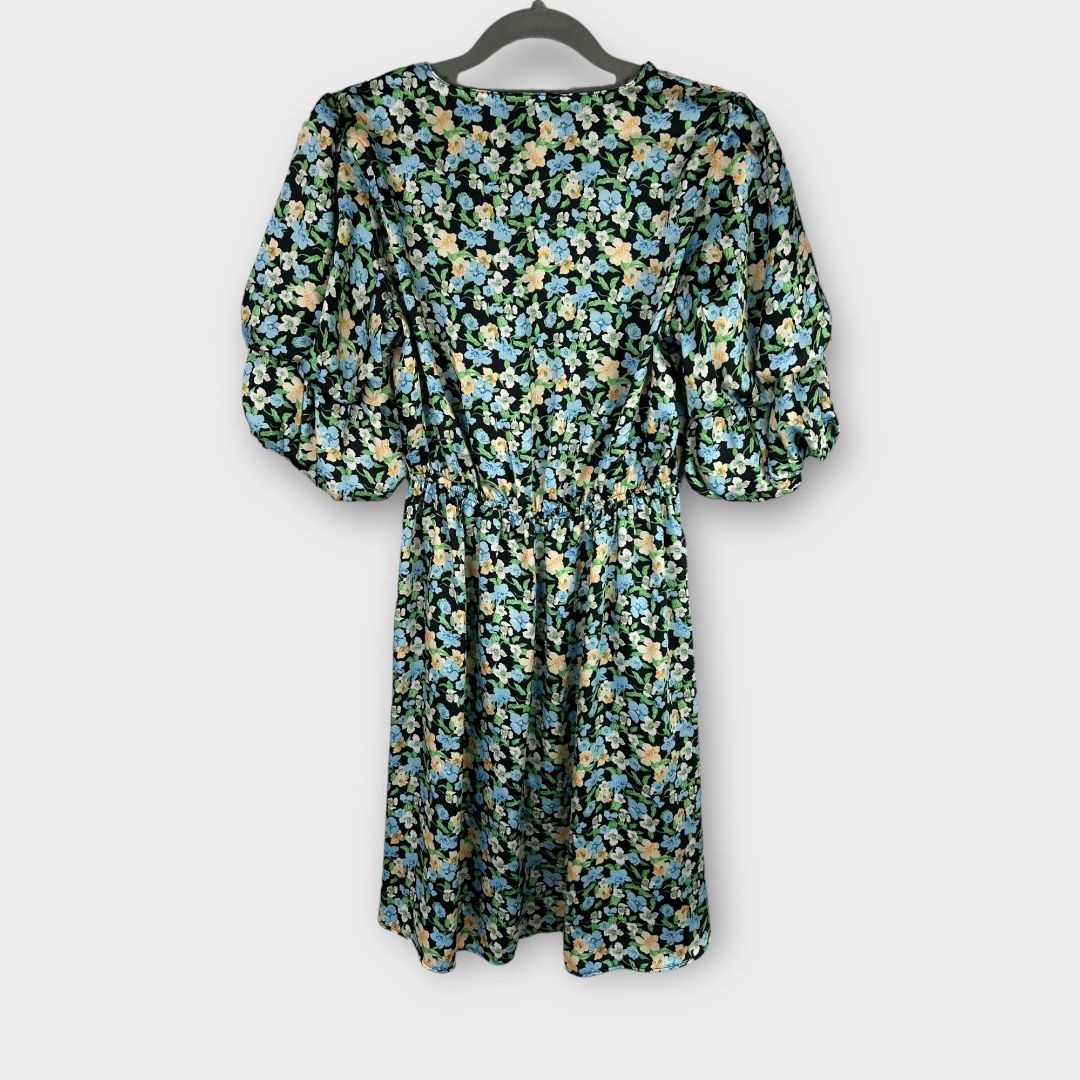 River Island Floral Satin Puff Sleeve Mini Dress - 8